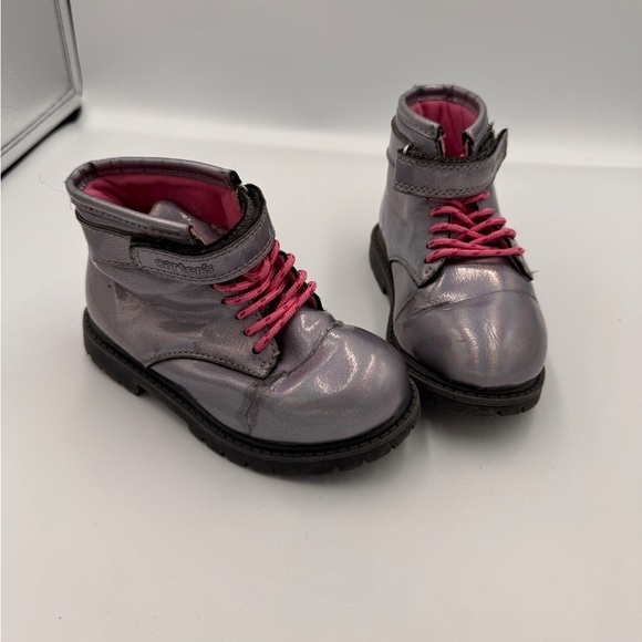 Carter's Other - Carter's Girls Size 10 Shiny Silver Kids Combat Boots with Pink Laces